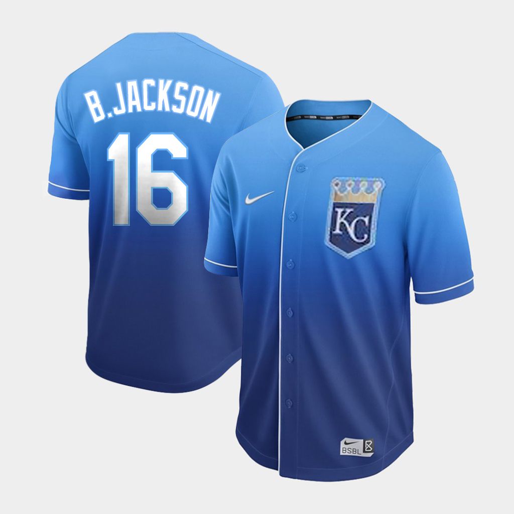 Men Kansas City Royals 16 B.Jackson Blue Nike Fade MLB Jersey